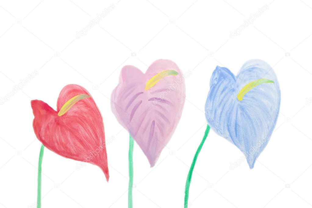 Color Flamingo flowers in watercolor hand painted, isolated