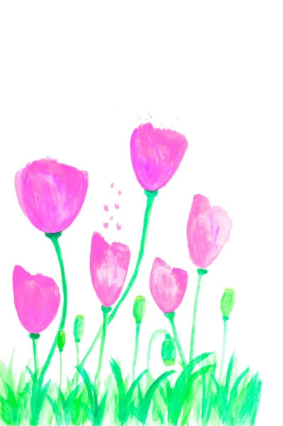 Renkli çiçekler içinde suluboya el boyalı, izole — Stok fotoğraf