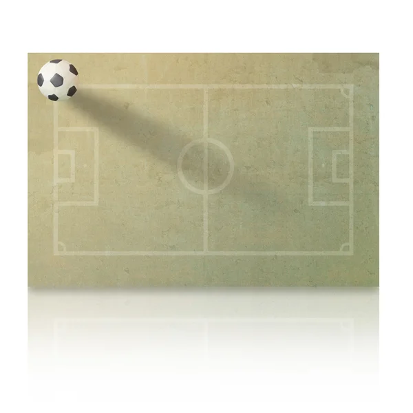 Plasticine Fútbol fútbol en el campo de papel, fondo blanco — Foto de Stock