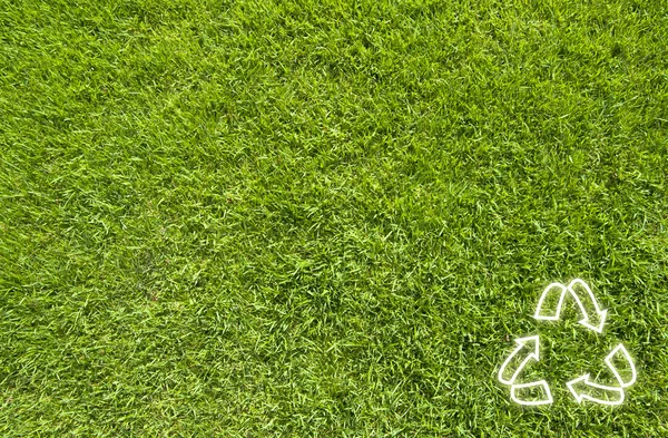 Recycle on Green grass, texture background — Stock Photo, Image