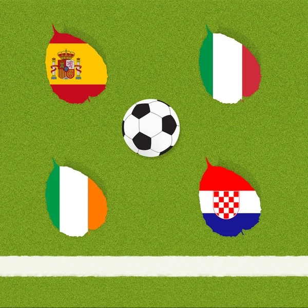 Football soccer of flag on grass background — Stock Photo, Image