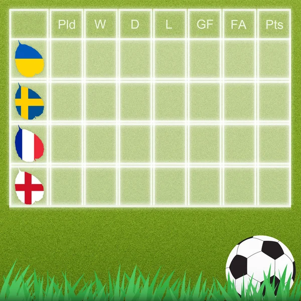 Grupp talbe fotboll på gräs bakgrund — Stockfoto
