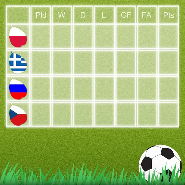 Grupp talbe fotboll på gräs bakgrund — Stockfoto
