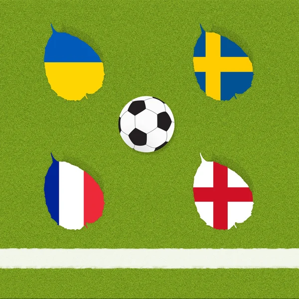 Football soccer of flag on grass background — Stock Photo, Image