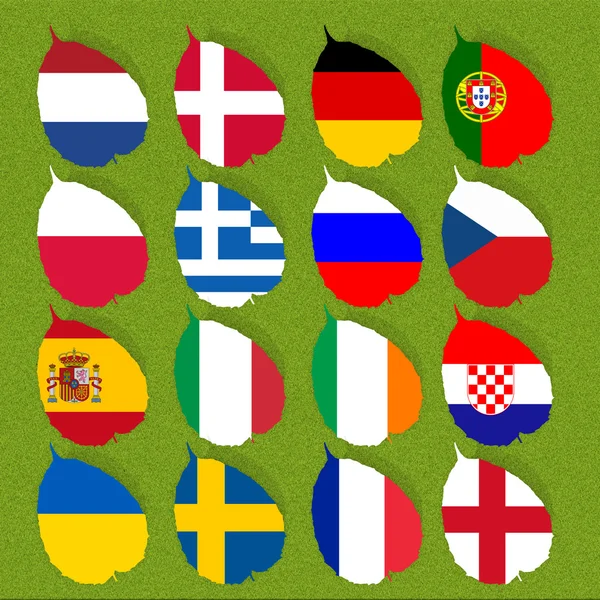 Flagge des Fußballs auf grünem Rasen Hintergrund — Stockfoto
