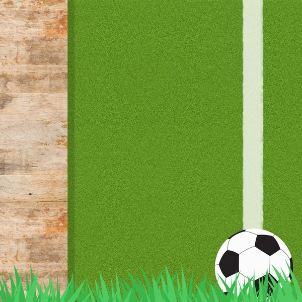 Football soccer on grass and wood background — Stock Photo, Image