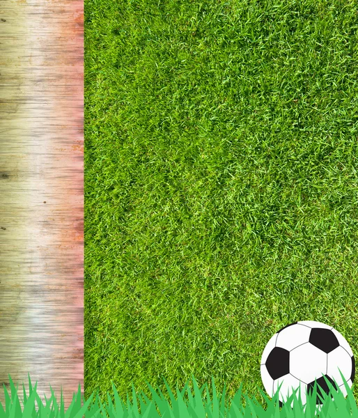 Football soccer on grass and wood background — Stock Photo, Image