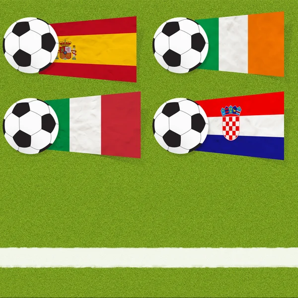 Plasticine bandeira futebol futebol no fundo grama — Fotografia de Stock