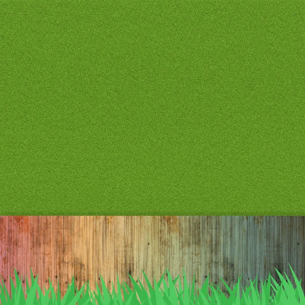 Hout op gras achtergrond en textuur — Stockfoto