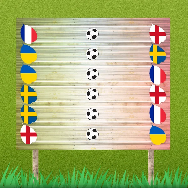 グループの段階、草の背景にサッカーの看板 — ストック写真