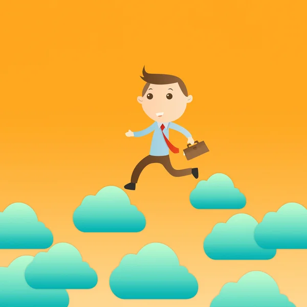 Geschäftsmann mit Wolke auf gelbem Hintergrund — Stockfoto