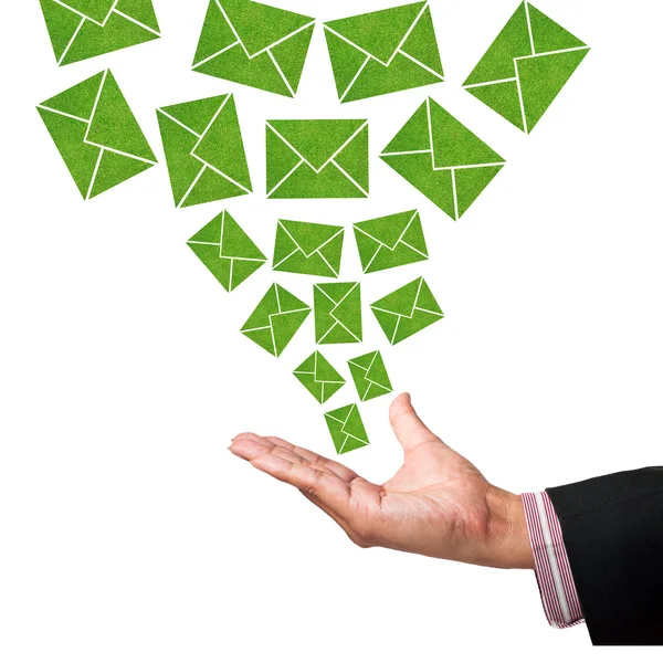 E-Mail an die Hand des Geschäftsmannes, isolieren — Stockfoto