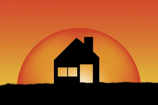 Silhouette de la maison sur fond de soleil — Photo