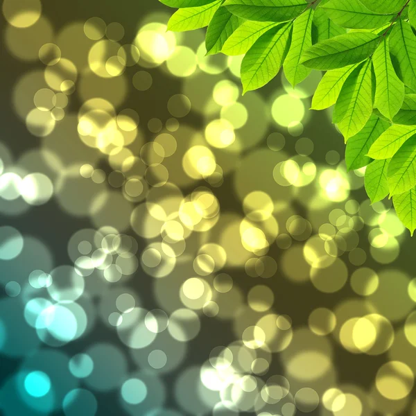 Blätter mit glänzendem Bokeh-Licht Hintergrund — Stockfoto
