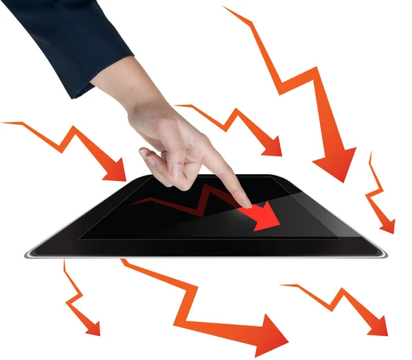 Grafico di pressione della mano del tablet su un'interfaccia touch screen — Foto Stock