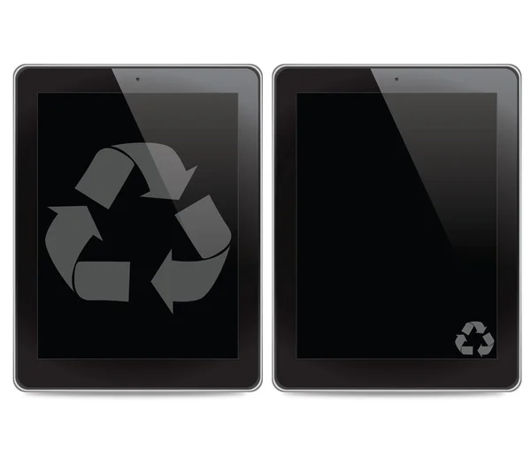 Icono de reciclaje en el fondo del ordenador tableta — Foto de Stock