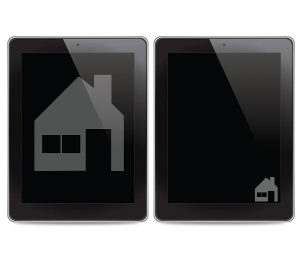 Ikona domova na pozadí počítače tablet — Stock fotografie
