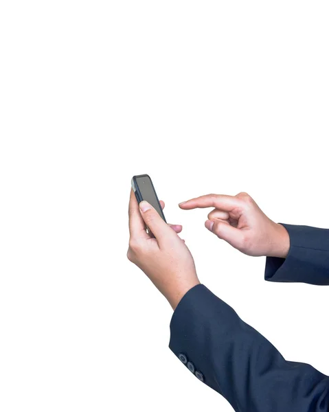 Hand drückt Tablet auf Touchscreen leere Schnittstelle — Stockfoto