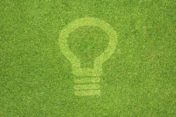 Icono de luz de bombilla sobre hierba verde textura y fondo —  Fotos de Stock