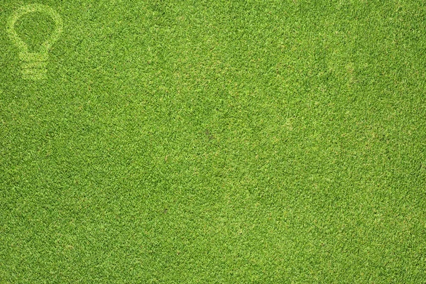Glühbirne Licht-Symbol auf grünem Gras Textur und Hintergrund — Stockfoto