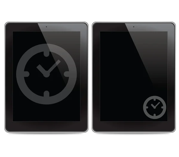 Icono del reloj en el fondo del ordenador tableta —  Fotos de Stock