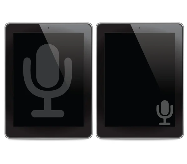 Mikrofon-ikonen på tablett dator bakgrund — Stockfoto