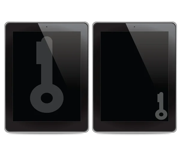 Sleutel-pictogram op Tablet PC computer achtergrond — Stockfoto