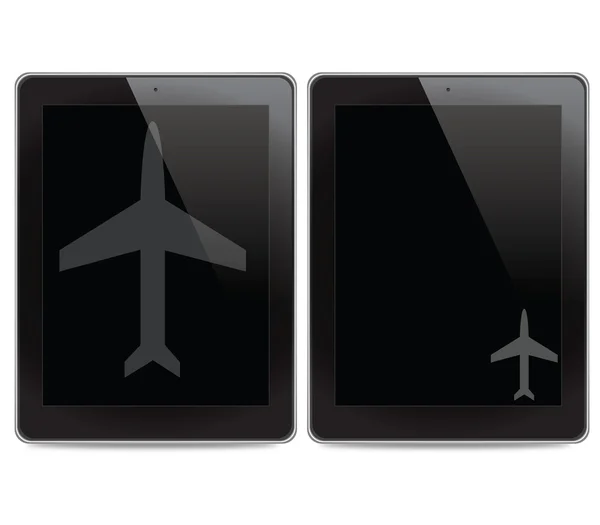 Значок самолета на фоне планшетного компьютера — стоковое фото
