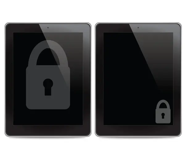 Ikona klíče na pozadí počítače tablet — Stock fotografie