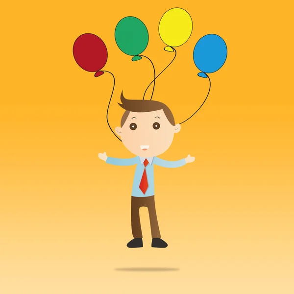 Businessman with balloon on yellow background — Stock Photo, Image