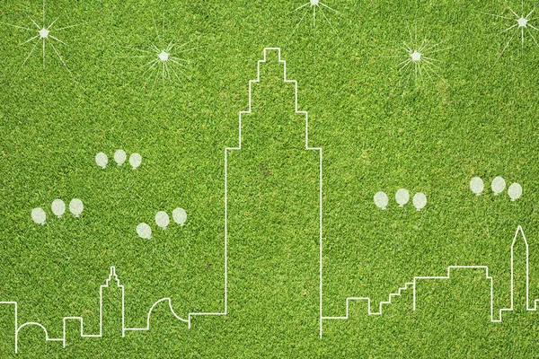 City on green grass texture and background — Stock Photo, Image
