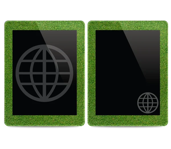 Global icon on tablet computer background — Stock Photo, Image