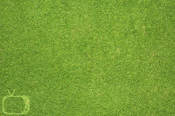 Значок телевизора на зеленой траве текстуры и фона — стоковое фото