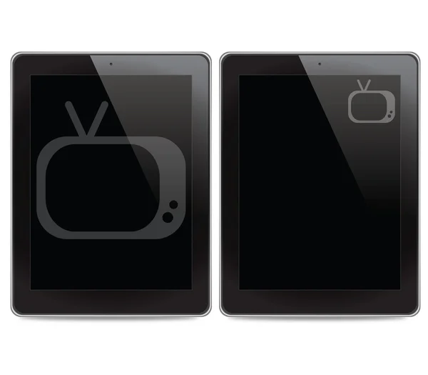 Ícone de televisão no fundo do computador tablet — Fotografia de Stock