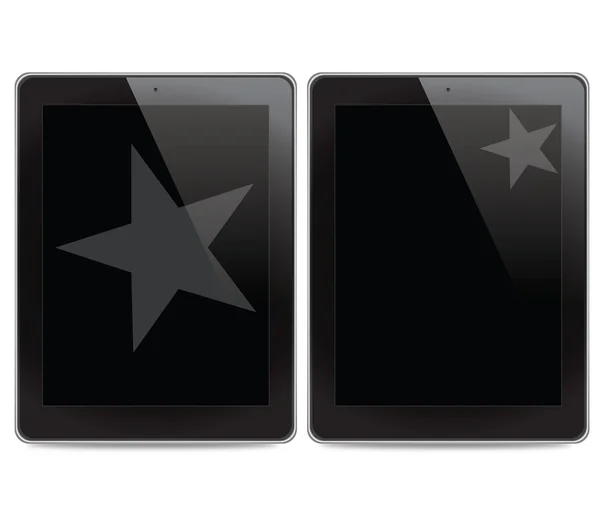 Icono estrella en el fondo del ordenador tableta —  Fotos de Stock