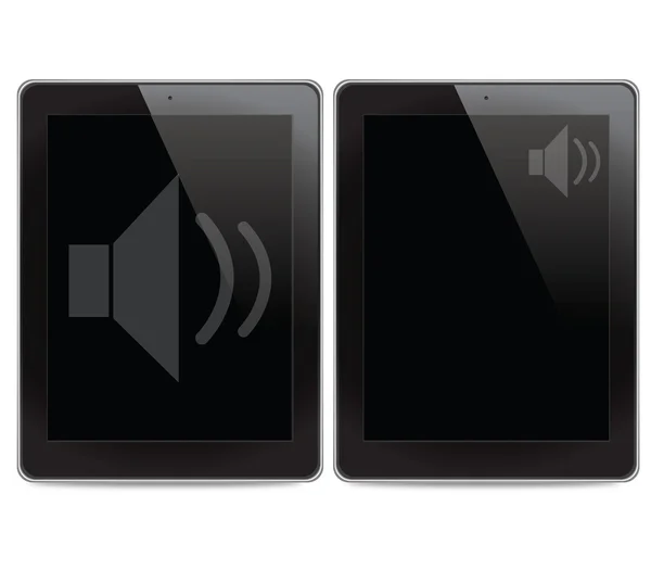 Ikonę głośnika na tle komputera typu tablet — Zdjęcie stockowe