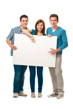 Group of teens with a banner clipart