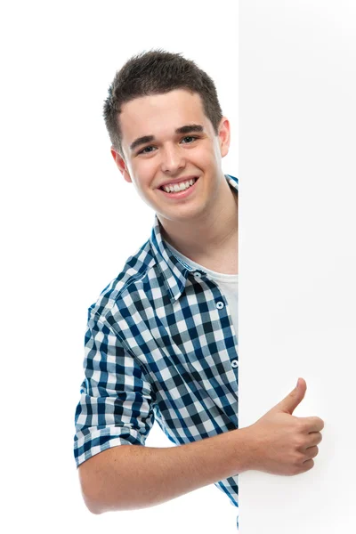 Teenager holds a blank board — Stock Photo, Image
