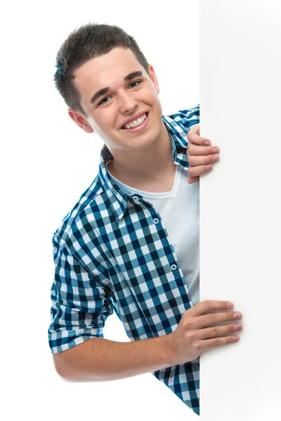 Teenager holds a blank board — Stock Photo, Image