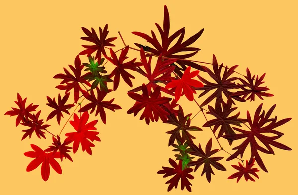 Galhos com folhas vermelhas de outono fundo dourado — Fotografia de Stock