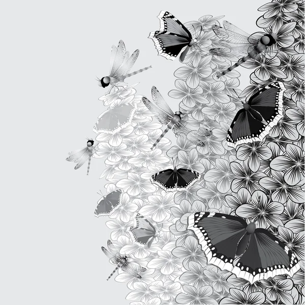 Δέντρο με πεταλούδες και οι λιβελούλες. — Διανυσματικό Αρχείο