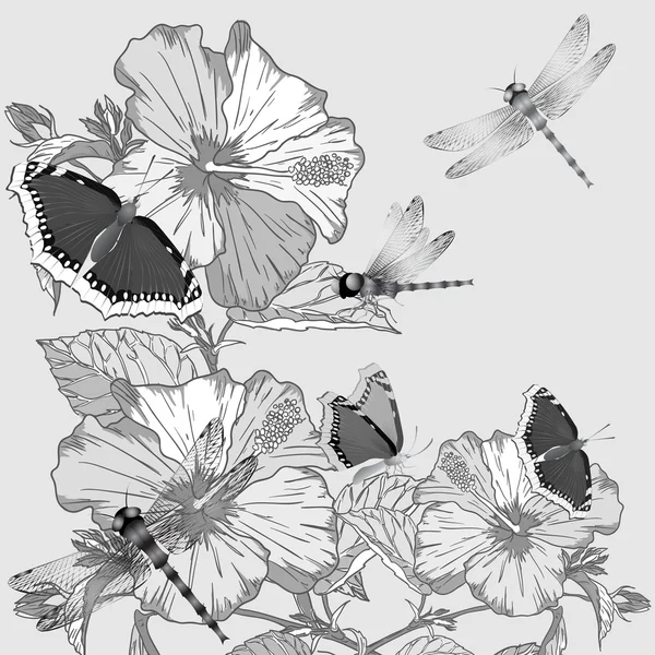 나비와 잠자리 트리. — 스톡 벡터