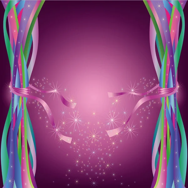 Fond abstrait avec des rubans colorés et des étoiles — Image vectorielle