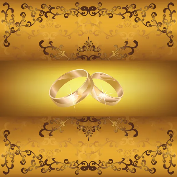 Tarjeta de felicitación o invitación de boda con anillos de boda — Vector de stock