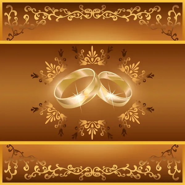 Saudação de casamento ou cartão de convite com anéis — Vetor de Stock