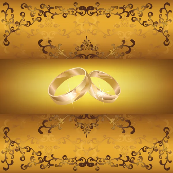 Bruiloft begroeting of uitnodiging kaart met bruiloft ringen — Stockvector