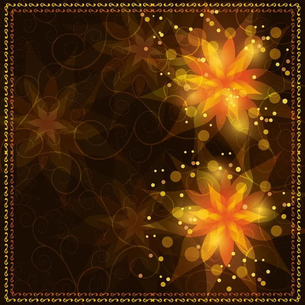 黄金の飾りと明るい花の背景 — ストックベクタ