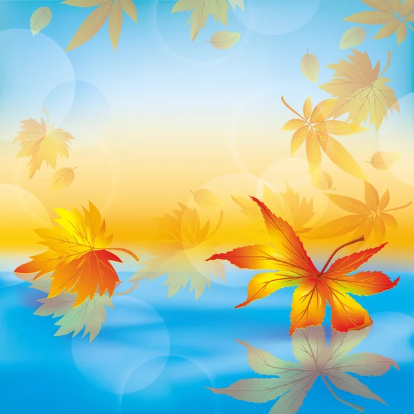 Feuilles d'automne sur l'eau, fond nature — Image vectorielle