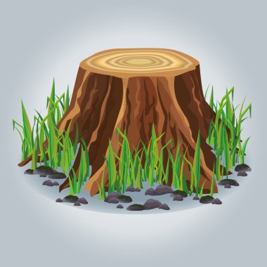 Tree stump with green grass isolated clipart