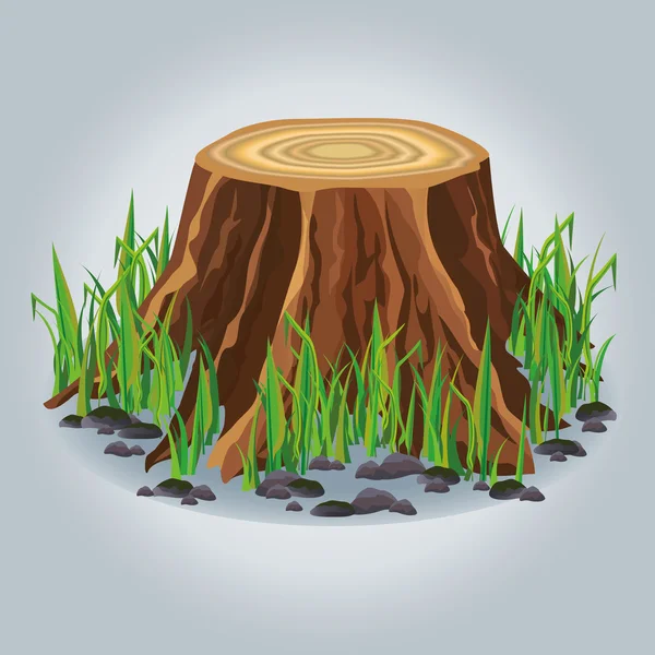 树桩与孤立的绿草 — 图库矢量图片